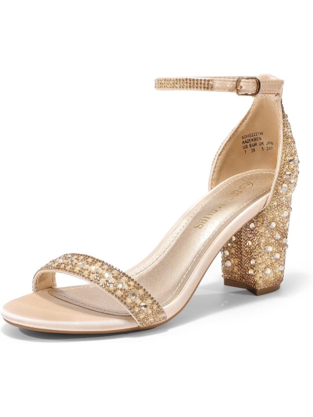 Dream Pairs Women's Gold Rhine Open Toe Ankle Strap Comfort Block Heel Sandals